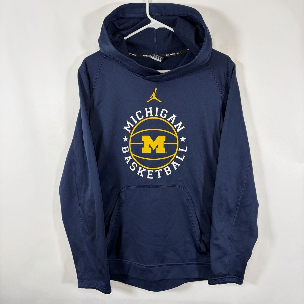 Michigan Wolverines Basketball Hoodie Mens Size Large Navy Blue Jordan Jumpman
